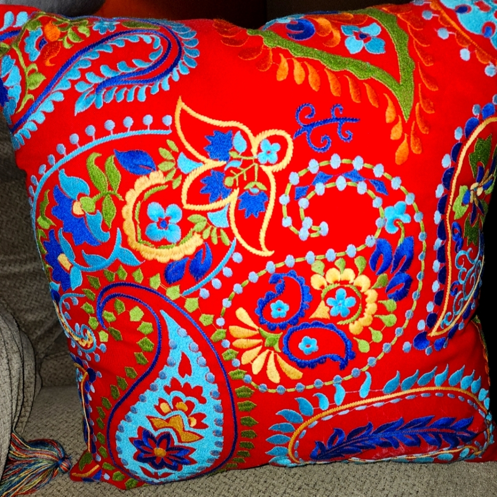 Pier 1 indoor/outdoor pillows red paisley